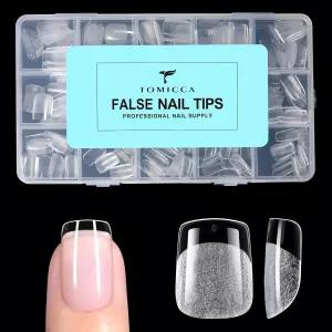 토미카 엑스트라 쇼트 스퀘어 네일 팁 240pcs 15 사이즈 소프트 젤 하프 매트 프리 셰이프 풀 커버 클리어
