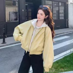블랙팬서 봄 여성용 페이크 투피스 후드 쇼트 가죽 재킷 코트 OPH1