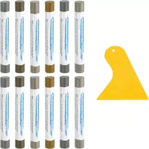 uxcell 12Pcs 우드 필러 스틱 가구 스크래치 수리 왁스 크레용 터치업 마커 주걱이 포함된 키트 12가지