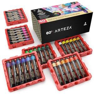 ARTEZA 아크릴 페인트 세트 22ml 튜브에 종이 나무 60가지 혼합 색상 캔버스