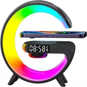 Htoxsdc 미니 스마트 LED 테이블 램프 4in1 무선 충전기 스피커 포함 야간 조명 알람 시계 침실 및 홈
