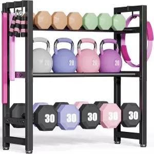 3단 조절식 덤벨 랙 가정용 체육관용 헤비 듀티 웨이트 케틀벨 바벨 및 플레이트용 공간 절약형 보관 전용