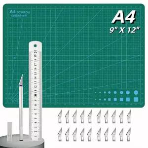 롤루티 셀프 힐링 재봉 매트 A4 9x2 5겹 PVC 구조 금속 손잡이가 있는 Exacto 나이프 정밀 조각 공예 취미