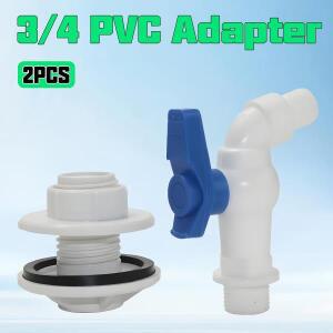 2개입 3/4인치 PVC 물탱크 연결 탭 어댑터(볼 밸브 벌크헤드 피팅 포함) 정원 관개용