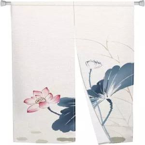 롱 노렌 출입구 커튼 전통 문 태피스트리 풍수 창문 처리 중국 연꽃 인쇄 일본 방 칸막이 주방 패널 홈