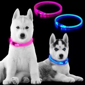 글로우 페치 잇 2팩 360 LED 라이트 업 도그 칼라 충전식 3모드 반려동물 안전등 목걸이 야간 보행 TPU