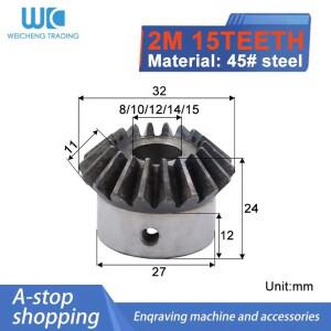 베벨 기어 90도 변속기 2모듈러스 15개 톱니 내부 구멍 810121415mm CNC 부품