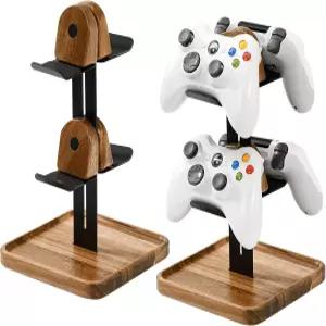 책상용 와이드 게임 컨트롤러 우드 스탠드 PS/Xbox/스위치/닌텐도용 조절 가능한 2단계 홀더 위 듀얼 티어