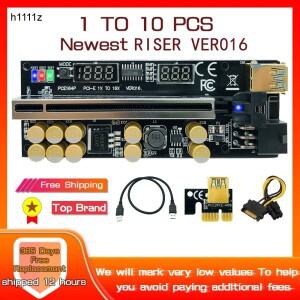 1-10PCS 비디오 카드 라이저 용 PCIE 016 USB 3.0 전압 온도 GPU Express X16 Extender 집열판업 6Pin 전원