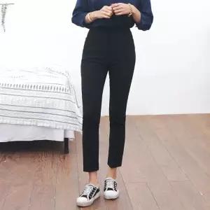 [라일리여성의류] Rly 하이웨스트 크롭 슬림 슬랙스 블랙 9부 스트레치