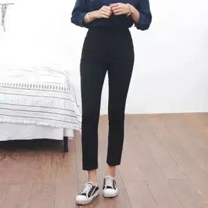 [라일리여성의류] Rly 하이웨스트 크롭 슬림 슬랙스 블랙 9부 스트레치 50029689)