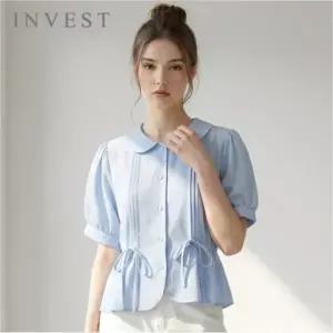 [인베스트] 진주 버튼 스트링 핀턱 블라우스_IN6M1BL5951