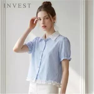 [인베스트] 셔링 배색 스트라이프 블라우스_IN6M1BL5981