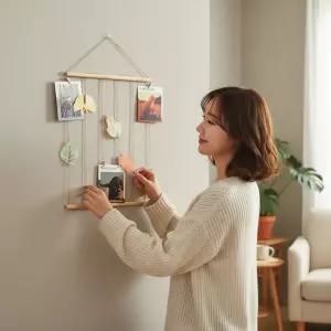 우드 집게 행거 LED 포토월 인테리어 벽면 사진 꾸미기 세트폴라로이드 작은방셀프 거실장식 소품 신혼집