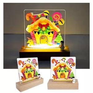 LED아크릴원목조명사각 과자집 유성형광마카 건전지포함거실무드등 만들기 DIY 감성 인테리어소품 무드등