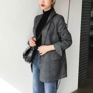 친절한탄씨 모던 체크자켓 마이 가을 정장재킷 오피스룩 자켓 여자체크자켓 체크마이 체크자켓