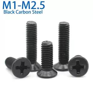 50/100pcs M1 M1.2 M1.4 M1.6 M1.7 M2 M2.5 작은 십자형 플랫 헤드 접시 머리 나사 볼트 미니 소형 검정색
