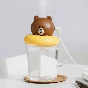 라인프렌즈 아무데나 꽂아쓰는 USB 미니 가습기 브라운 필터 생수병 탁상용가 초음파 사무실 무소음 물병