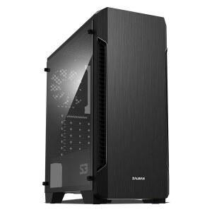 잘만 - S3 ATX 미드 타워 PC 케이스 전체 아크릴 사이드 패널 3x 팬 120mm 사전 설치, 검은색