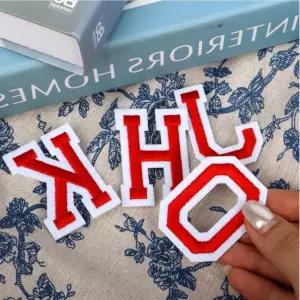 알파벳 이니셜 열접착 와펜, 레드 영문 자수 패치 옷 가방 리폼