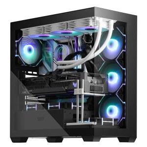 다크플래시 ATX 미드타워 PC 케이스, 4PWM ARGB 팬 컴퓨터 케이스 사전 설치, 풀뷰 듀얼 강화 유리 게이밍 타입 C 포트, 최대 360mm 수냉 라디에이터, 블랙(DS900) 지원
