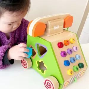 (다담교육) 알록달록 원목 도형 전화기감각발완구 장난감 소근육 아기선물 영유아 돌선물 조카