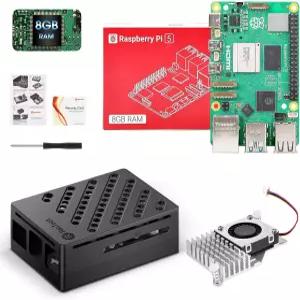RasTech 라즈베리 파이 5 키트 8GB RAM 케이스 액티브 쿨러 나사 드라이브 및 보드 포함