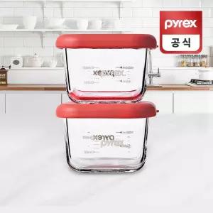 코렐 파이렉스 사각 이유식용기 세트 스팀홀210ml유아식 계량 눈금 내열 유리 보관 글라스 아기그릇 눈금컵