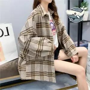 겨울용 체크 루즈핏 오버핏 셔츠 캐주얼 기모 체크셔츠 모직셔츠 체크남방 여성남방