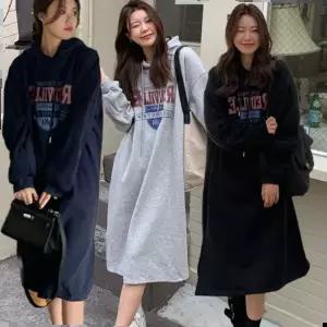 여성원피스 여성 도톰포근 트임 따뜻 기모안감 겨울 후드 원피스