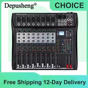 전문 오디오 사운드 믹서 Depusheng DT8 채널 블루투스 USB 48V 팬텀 믹싱 콘솔 PC DJ 앰프 가라오케