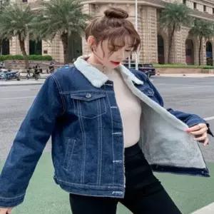 W22864 초봄 레트로 털카라 안감 청 데님자켓 블루죵