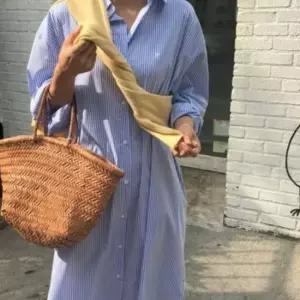 롱남방 편한 루즈핏 원피스 롱 스트라이프 2컬러 셔츠