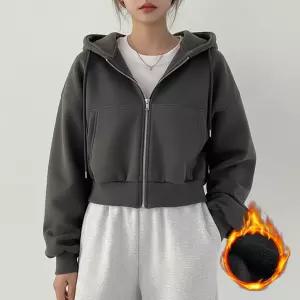 여성 4컬러 웜핏 기모 크롭 후드집업 패션 데일리 가을아우터 루즈티 봄신상 후드 레터링 박스 루즈 남녀공