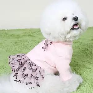 강아지 슈퍼스타 원피스 (핑크) 봄가을 반려견 옷티셔츠 올인원 여름 민소매 나시