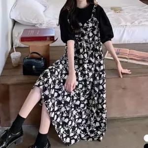 [라일리여성의류] Rly 루즈핏 여성 반팔 원피스 뷔스티에 플라워 원피스