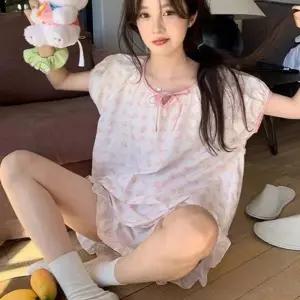 [라일리여성언더웨어] Rly 반소매 여성 잠옷 레이스 잠옷 상하의 투피스 리