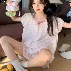 [라일리여성언더웨어] Rly 반소매 여성 잠옷 레이스 잠옷 상하의 투피스 리 50021110)