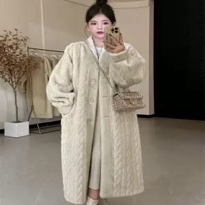 퍼 롱 털 여성 외투 꽈배기모양 가디건 겨울 코트 니트 롱카디건