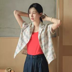 리아 입체 꽃자수 줄지 남방