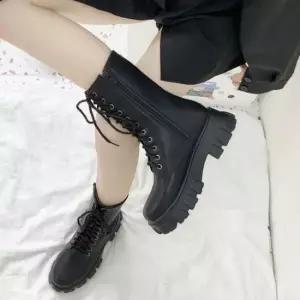 웨지힐샌들 데일리 검정색 여성 레이스업 워커 미들 롱 부츠 슈즈