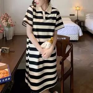 루즈핏 여자 캐주얼 카라 여름 롱원피스 스트라이프