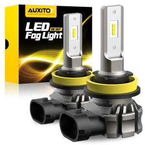 AUXITO H11 / H8 H16 LED 안개등 전구 또는 DRL 6000루멘 6500K 쿨 화이트 라이트 300% 밝기 CSP 칩 자동차 놀이 및 플러그 교체(2팩) ㅣQ1