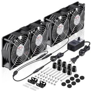 가변 속도 제어 기능이 있는 와타이 120MM X 4 듀얼 볼 컴퓨터 팬 110V - 240V 차고 다락방 창문 배기구 GPU 채굴 장비 서버 랙 AV 캐비닛 홈 시어터 냉각용 VBY