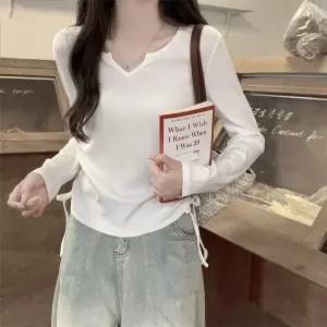 브이넥 사이드스트링 긴팔티 꾸안꾸 데일리핏 탑 SS-069스트릿룩 하이틴 레이어드템 가을셔츠 SS069 데일리