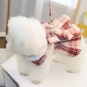 반려견 예쁜 체크 패턴 데일리 산책 하네스 원피스 강아지옷