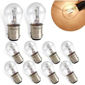 ZIKEFEST 10PCS 1157 전구 테일 하이 및 로우 브레이크 P21/5W S25 2057 2357 7528 BAY15D 턴 시그널 전구 교체 유니버설 할로겐 라이트 주차등(화이트) ㅣMK