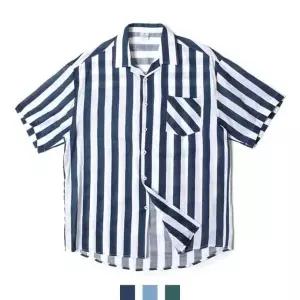 마린 스트라이프 린넨 오픈카라 반팔셔츠 반팔셔츠 남자반팔 린넨셔츠 (W17BCB7)