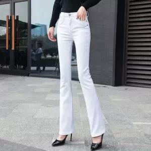 캐주얼청바지 여성용 화이트 80 코튼 플레어 데님 팬츠 정장 스키니 스트레치 러블리룩 화이트 - 일반 27