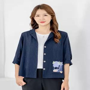 [모슬린]엄마옷 7부 카라 셔츠형 자켓 605FGH210 마담중년여성빅사이즈50대60대